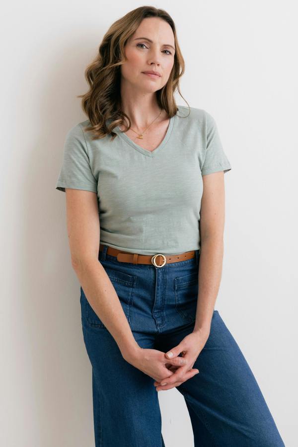 Lily & Me Victoria Organic Cotton V-Neck T-Shirt Silver Sage