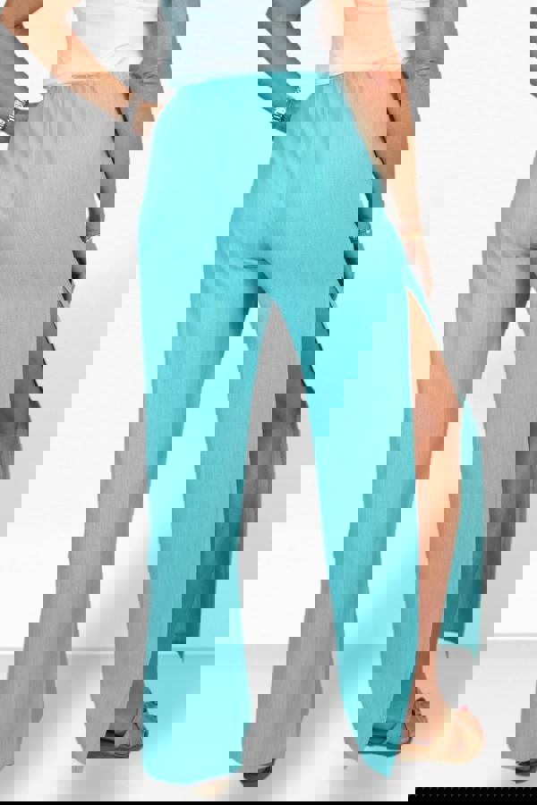 Paulo Due Women's Linen Look Wide Leg Split Hem Trousers