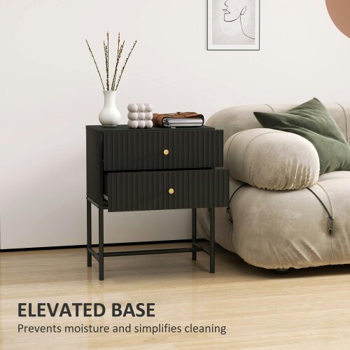 Wyld Haus Nafico Black and Gold Elegant 2 Drawer Ribbed  Bedside Table