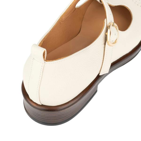 Embassy London Bloom - Cream - Women's Textured Leather T-Bar Shoe with Brogue Detail