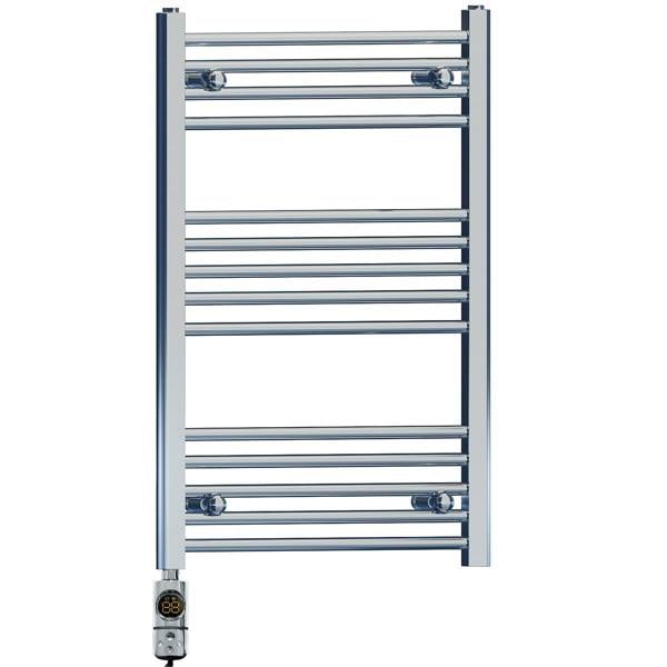MYHOMEWARE 500 x 800 mm Chrome Electric Bathroom Towel Rail Radiator Heater With AF Thermostatic Electric Element Pre-Filled