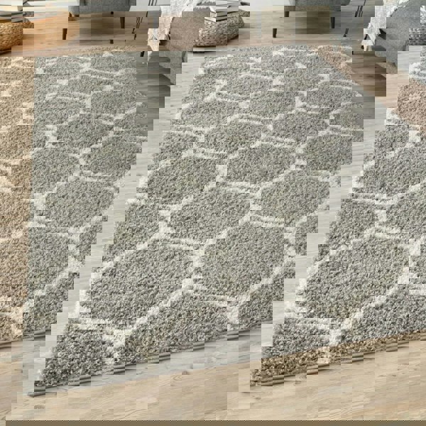 Trellis Design Thick Shaggy Area Rugs Grey
