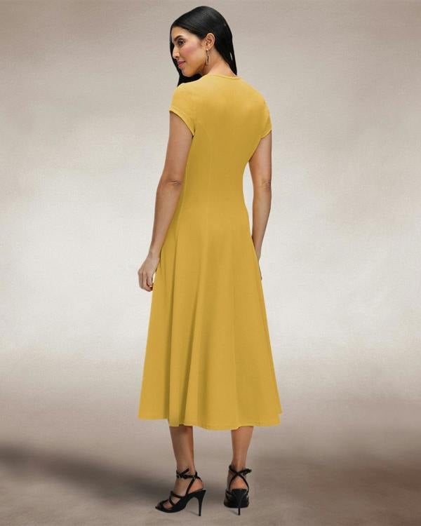 HotSquash A Line Midi Dress with Cap Sleeves