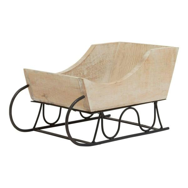 Hill Interiors Wooden Sleigh Christmas Decoration - Brown/Black - 
