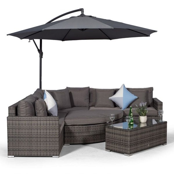 Giardino Santorini L Shape Modular 5 Seat Rattan Corner Sofa Set With Daybed Ottoman & Coffee Table