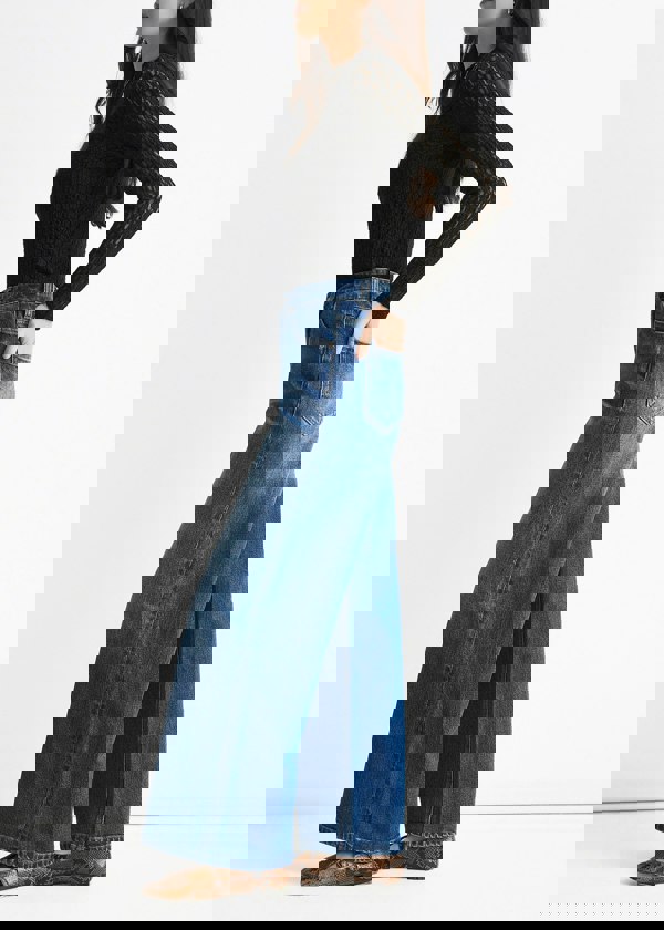 Gini London Blue Mid Rise Wide Leg Jeans