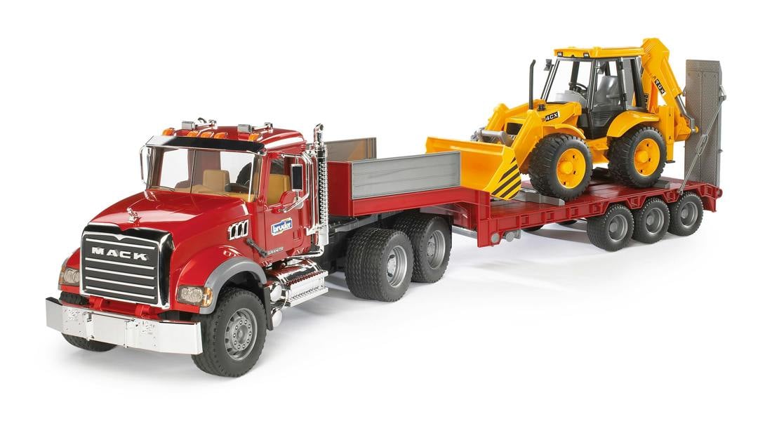 Bruder MACK Granite Low loader truck with JCB 4CX Backhoe loader Backhoe Loader Model