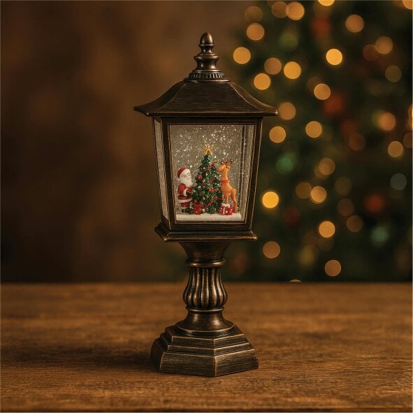 Scotts of Stow Xmas Haus Snow Festive Christmas Swirl Glitter LED Lantern