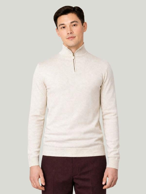 Serran London Men's Half Zip Wool Jumper - Off White