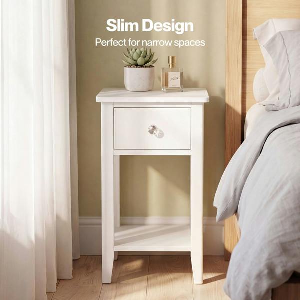 Levede Bedside Table Slim Modern End Table Drawer & Shelf Bedroom White