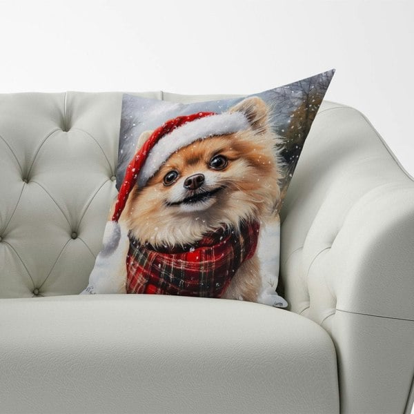 Warren Reed Snowy Christmas Pomeranian Cushion