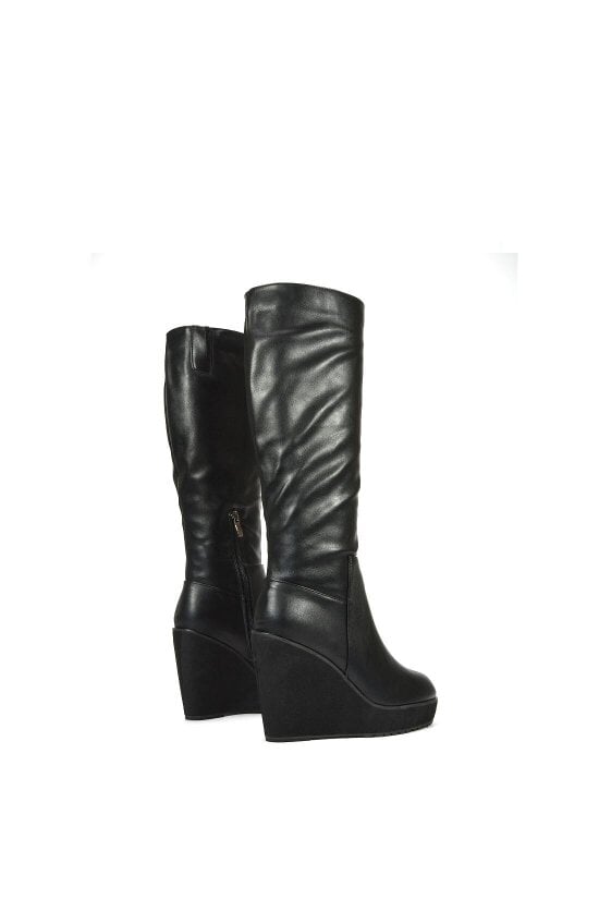 XY LONDON Knee High Wedge Heel Boots With Platforms