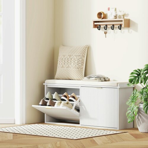 Wyld Haus Fasu Liha Wooden White 10 Pair Shoe Bench With Cushioned Top