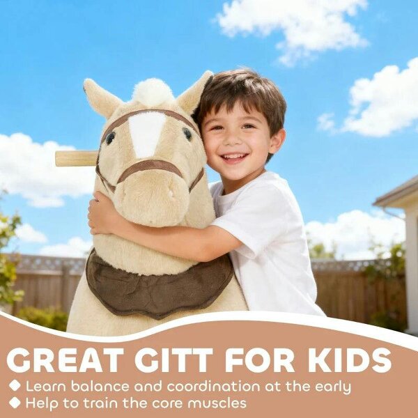 Rocking Horse, Plush Ride On Horse with Rolling Wheels & Saddle, Ride On Pony Toy for Kids 3-5 Years, Up to 25kg, Brown