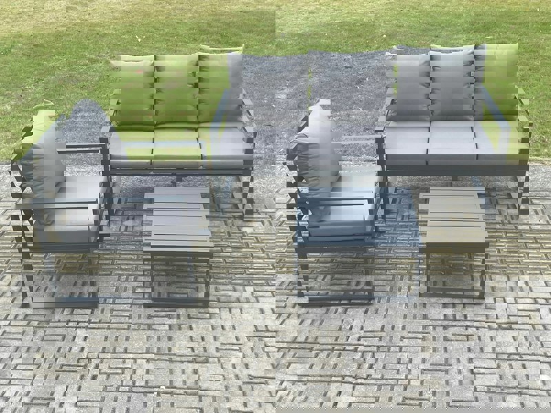 Fimous Aluminium Outdoor Garden Furniture Set Lounge Sofa Chairs Square Coffee Table Sets Conservatory Set Dark Grey