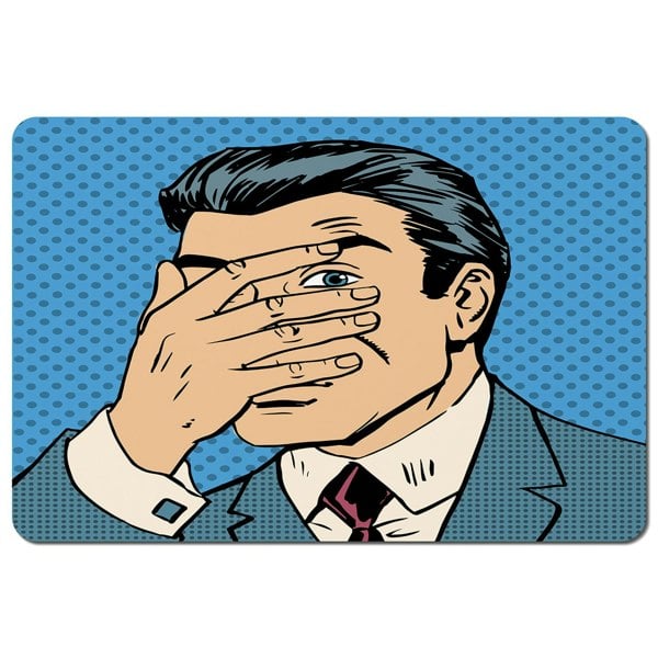 Benjamin Tate Design The confused man hide and seek game pop art comics retro style Halftone (Placemat)