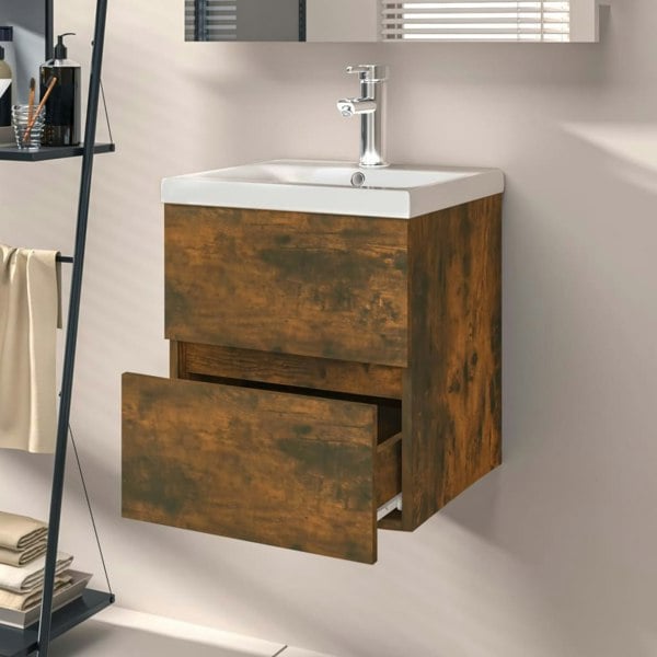 Berkfield Sink Cabinet Smoked Oak 41x38.5x45 cm Engineered Wood
