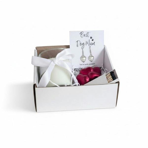 Aye Do Gifts Small Best Dog Mum Gift Hamper Heart Earrings Chocolates & Candle