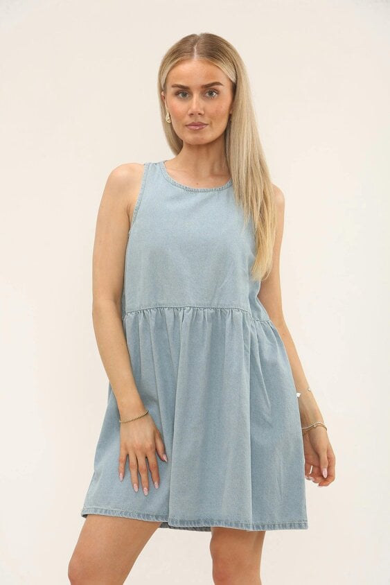 Light Blue Sleeveless Denim Smock Dress