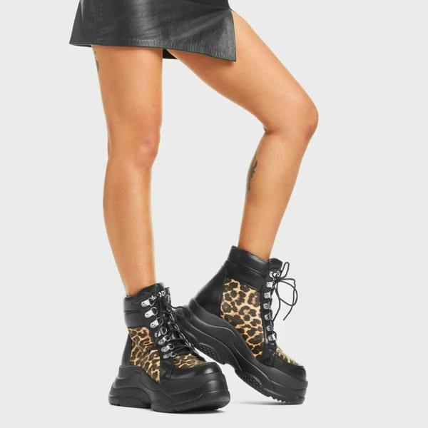 Lamoda Carnivore Women’s Black PU Sneakers with Leo Detail Comfortable