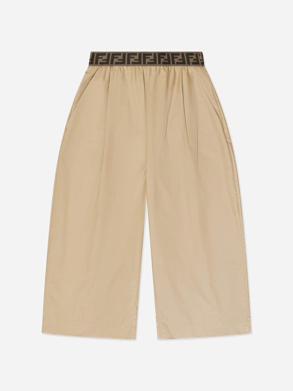 Fendi Kids Fendi Girls Wide Leg Trousers in Beige