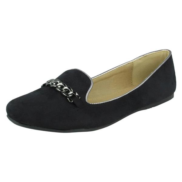 Spot On Ladies Spot On Chain Trim Flat Ballerina Shoes F80015