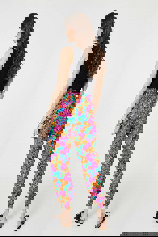 Pink | Floral Shirred High Waist Harem Pants