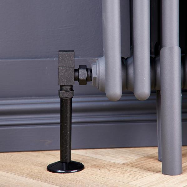 Flode Angled Square Manual Radiator Valve Pack | 15mm x 1/2″ | Anthracite