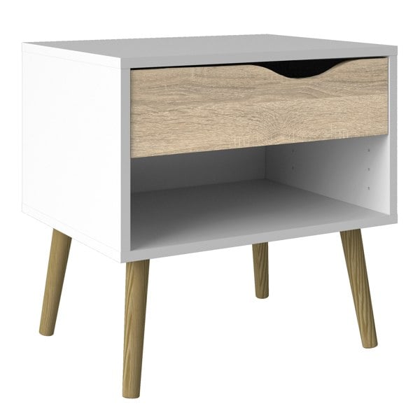 Furniture To Go Oslo Bedside 1 Drawer in White and Oak