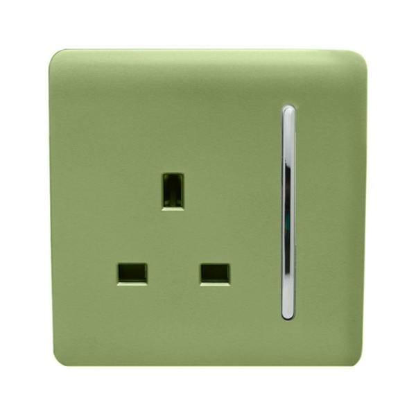 Trendi Switch 1 Gang 13 Amp Switched Plug Socket in Moss Green