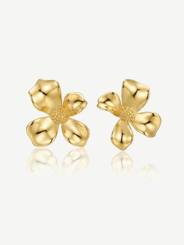 Large Gardenia Flower Stud Earrings in 18k Gold or Silver