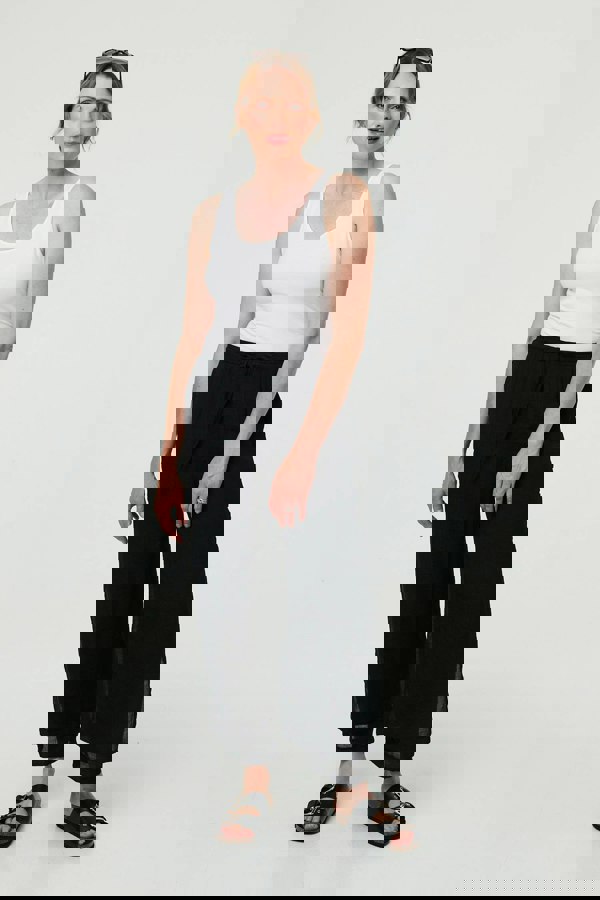 Black | High Waist Side Split Layered Trousers
