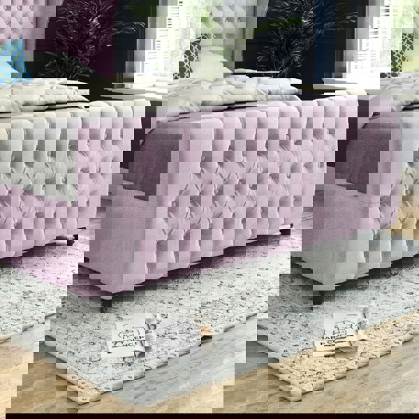 Casa Magna Donati Straight Curved Top Upholstered Soft Velvet Bed Frame - Pink