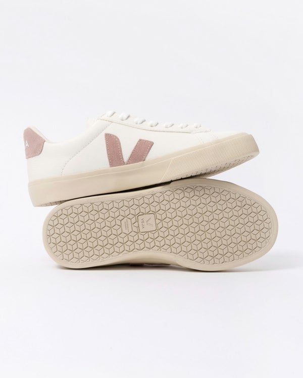 Veja Campo Leather Womens Trainers - White/Babe - CHO - Designer Womens Trainers