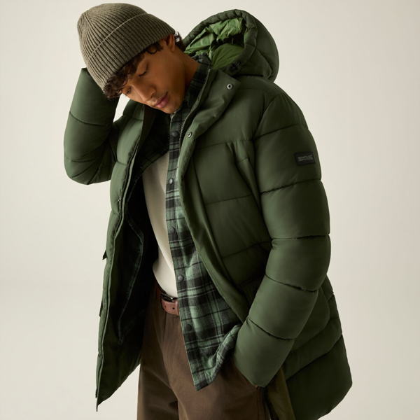 Regatta Mens Marek Longline Hybrid Jacket - Dark Khaki/Nephrite Green