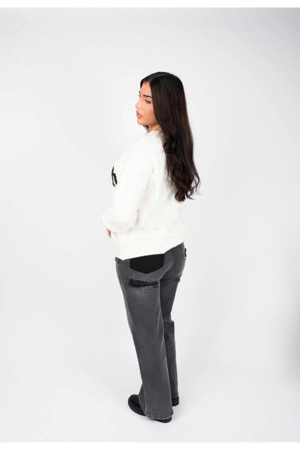 Zenya Fluffy Knit Oversized Jumper With Amour Slogan Detail - Orange