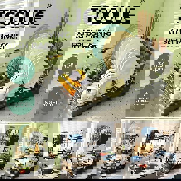 Toque Dish Drainer Drying Rack Drip Tray Stainless Steel Expandable Over Sink