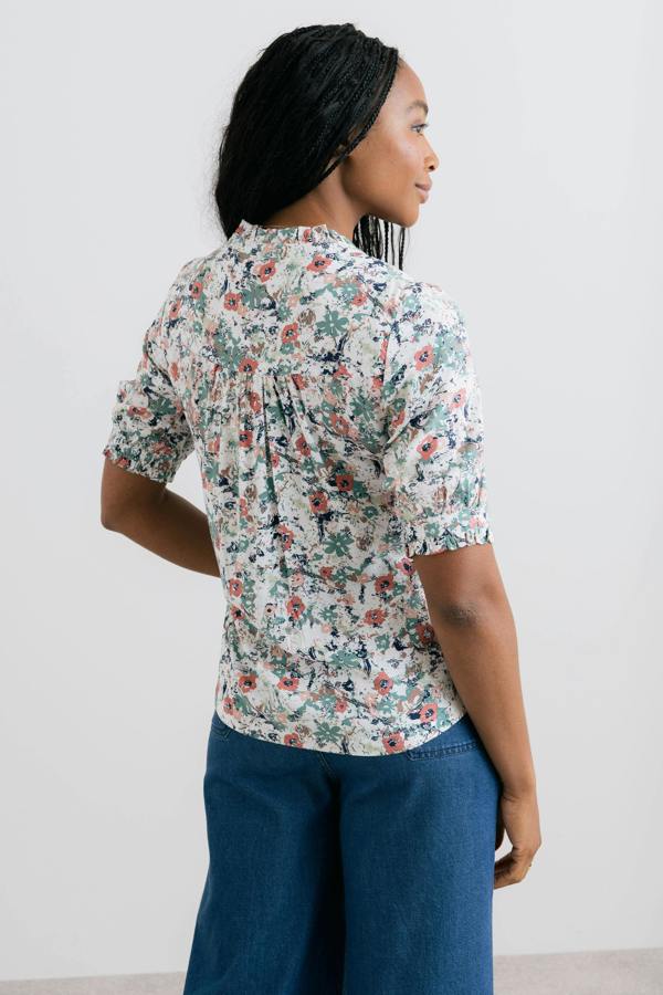 Lily & Me Wren Printed Frill Blouse Ecru
