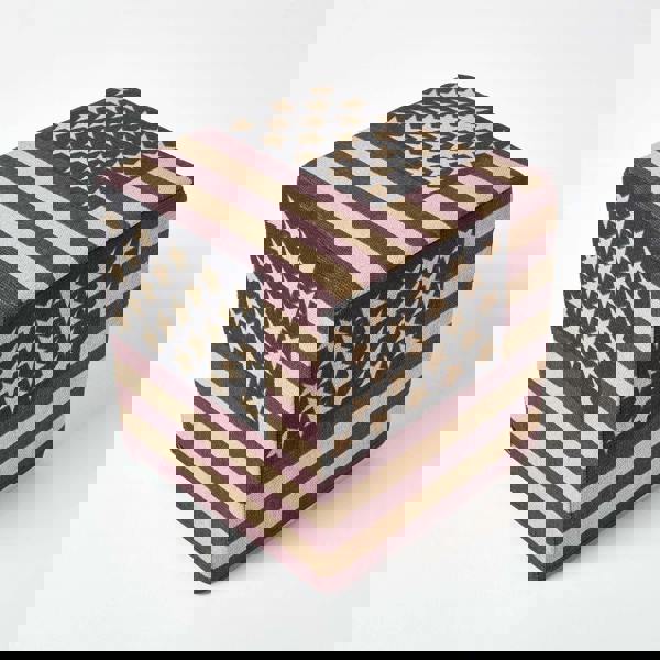 HOMESCAPES Cotton Square Pouffe Vintage USA Flag - 36 x 36 x 38 cm