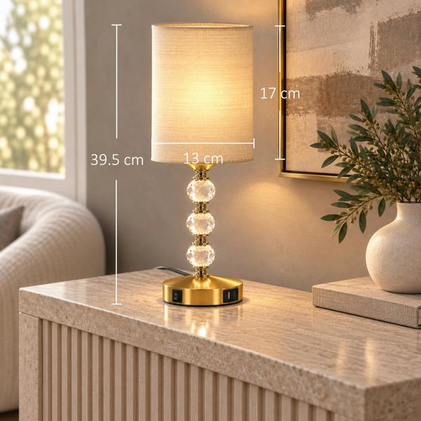HOMCOM Bedside Lamp, Crystal Decoration Table Lamp, PVC shade