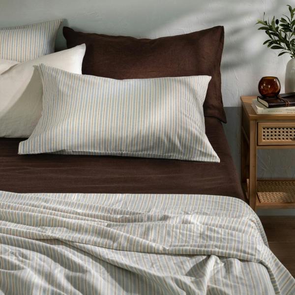 Soak&Sleep Blue/Natural Stripe Brushed Cotton Bed Set