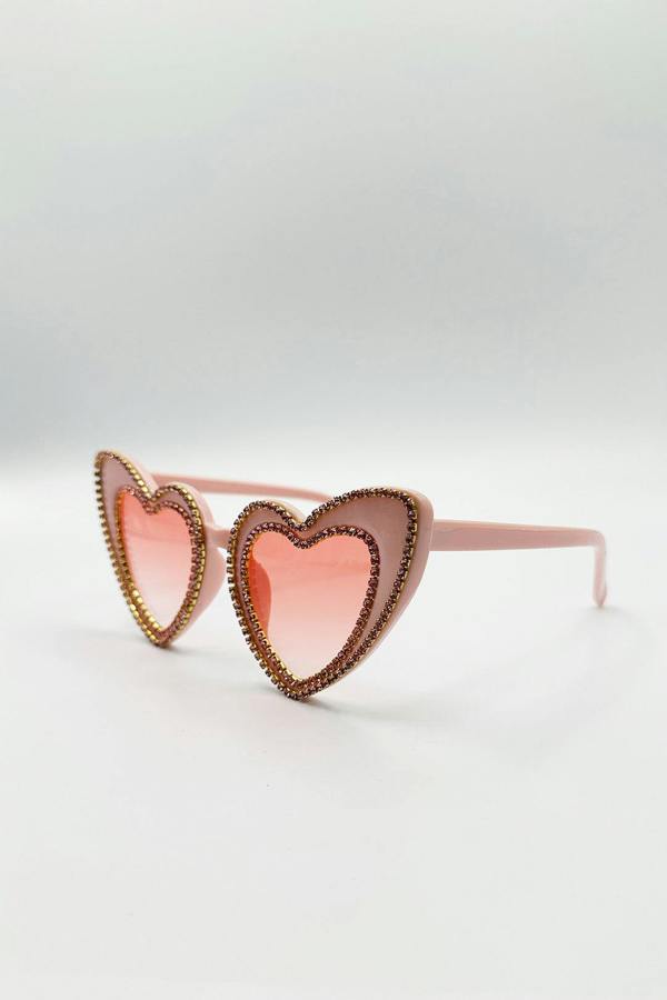 Heart Shape Sunglasses In Pink - svnx
