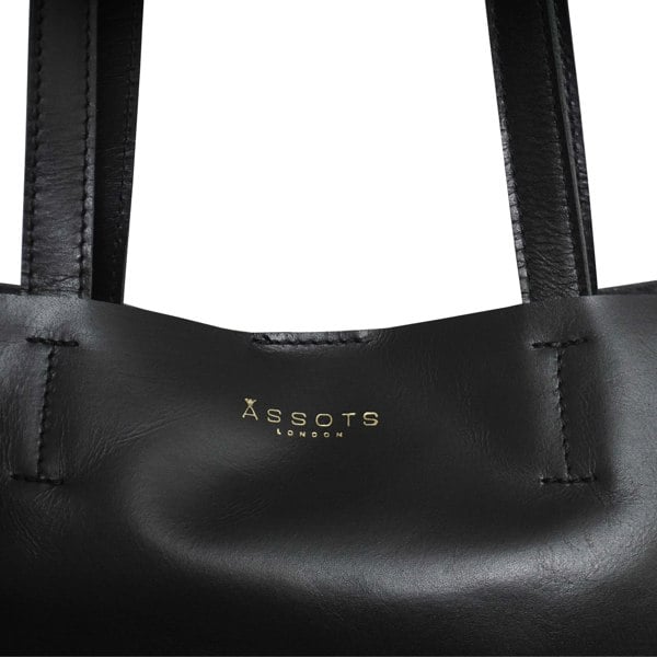 Assots London 'ADELA' Black Smooth Real Leather Unlined Designer Tote Bag