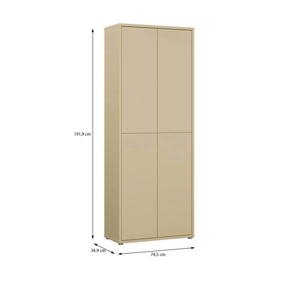 Furniture To Go Alice Springs Tall Shoe Cabinet with 4 Doors Push-to-Open in Butter Yellow