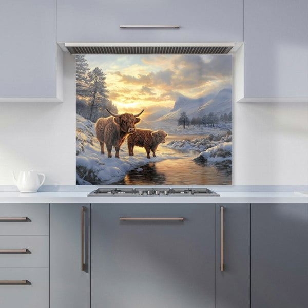 Warren Reed - Designer Highland Cows By The Lake Kitchen Splashback