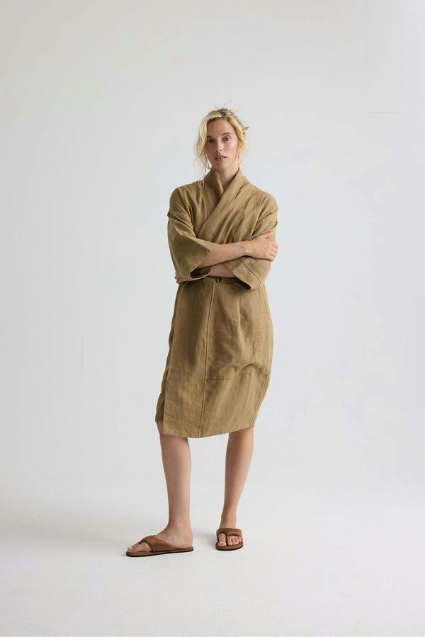 Pretty You London Long Relaxed Linen Jacket In Overland Trek