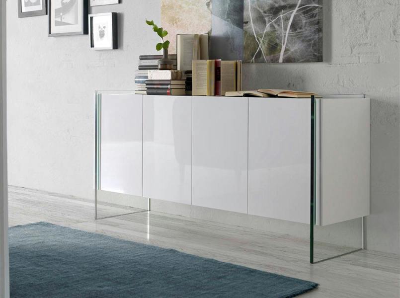 Angel Cerdá Sideboard white wood and tempered glass 3058