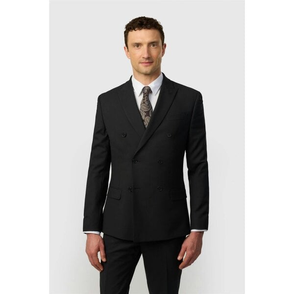 Ted Baker Slim Fit Performance Black Panama Double Breasted Jacket