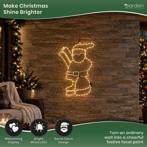 White Santa LED Rope Light Christmas Decoration, 83cm Wall Hanging
