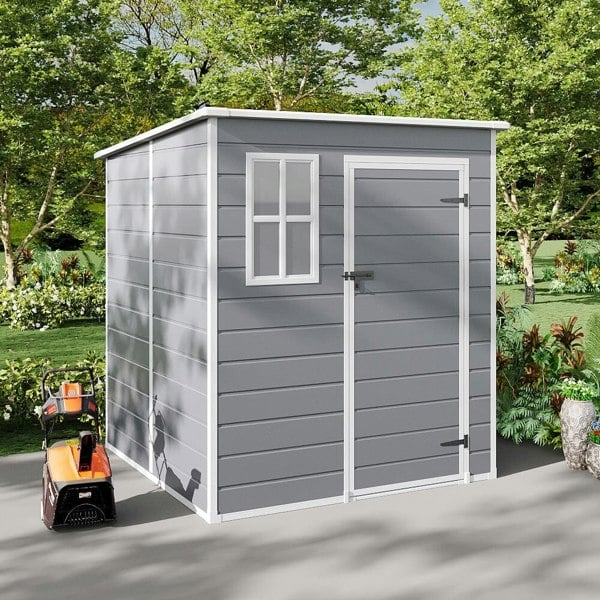 6 x 6FT Durable PP Storage Shed with Pent Roof, Window, and Vent (Ver.2) Living and Home